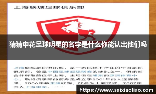 猜猜申花足球明星的名字是什么你能认出他们吗